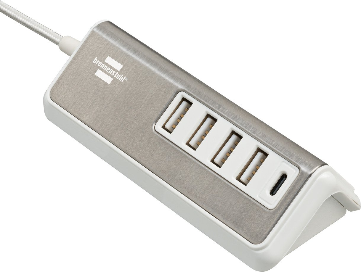 prelungitor brennenstuhl estilo 4x usb-a, 1x usb c, inox, 4.2a, argintiu-alb - imagine 8
